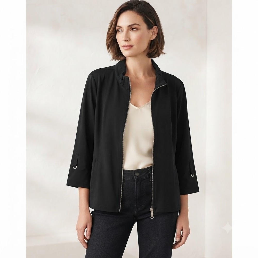 Weekends By Chico's Black Zip Front Jacket Women's Size 3 (XL) Utility Travel